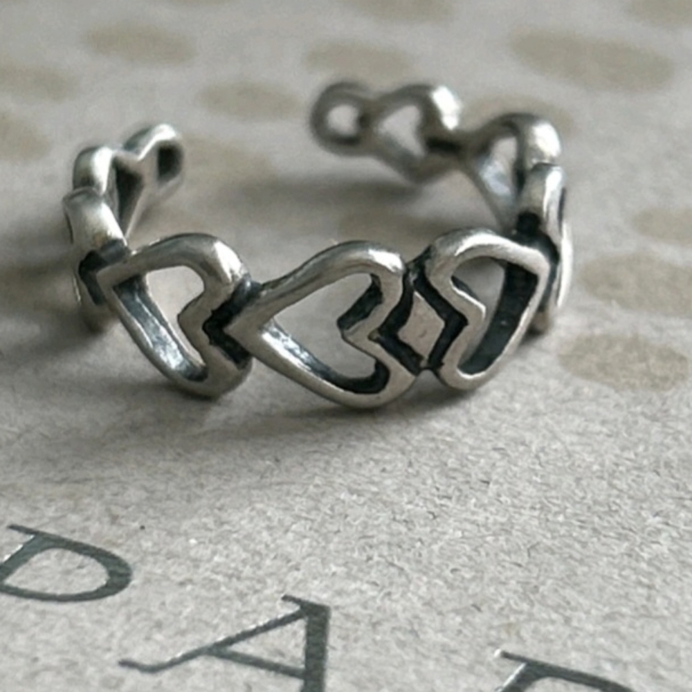 Rare Silpada 925 Sterling Silver Hearts Midi/Pinkie/Toe Ring